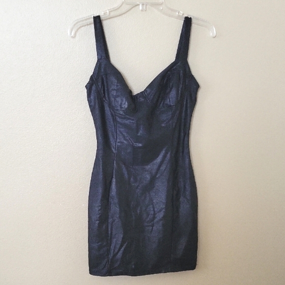 Naked Wardrobe Black Drip On Drip Faux Leather Bodycon Mini Dress - Size Large - Picture 1 of 7